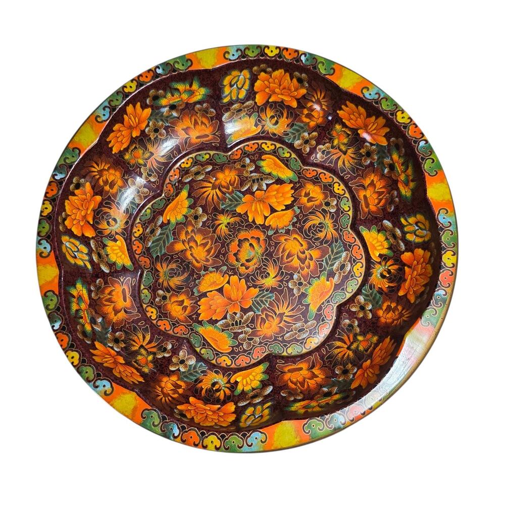 Vintage 1971 Daher Decorated Ware Floral Tin Bowl 10" – Made in England – Orange